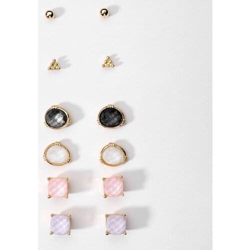 6 Pairs/Lot Fashion Jewelry Geometric Resin Stud Set for Women