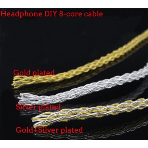 Earphones 7N Gold Silver Mixed plated Upgrade cable Headphone wire DIY 8 core cable