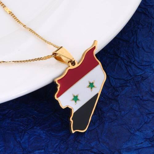 Stainless Steel Enamel Syria Map Flag Pendant Necklaces Trendy Syrians Map Chain Jewelry