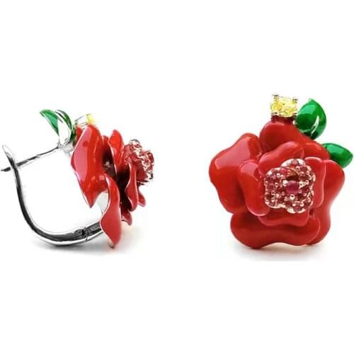 The New Launch Enamel Red And Blue Color With A Stone Crystal Earrings Ring （US）Jewelry Set