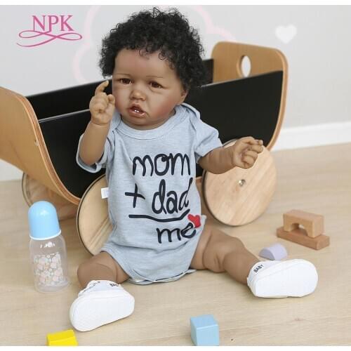 NPK 56CM 100% hand-made soft full body silicone detailed painting collectibles rebborn doll African American baby