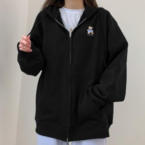 Harajuku Pure Color Casual Sweatshirt Women Loose Black Long Sleeve Vneck Hoodie 2021 Fashion Street Hip Hop Hoodie Sweatershirt