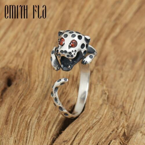 Genuine 100% 925 Sterling Silver Vintage Red Eye Cat Opening Ring For Women Fashion Unique Personality Jewelry Resize Ring