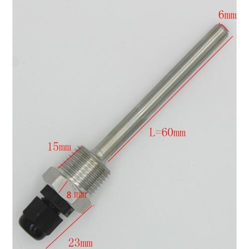Stainless steel 304 thermowell immersion sleeve pocket bsp 1 / 2 "for max 6mm or wire pt100 pt1000 ntc10k ntc50k 60mm pipe
