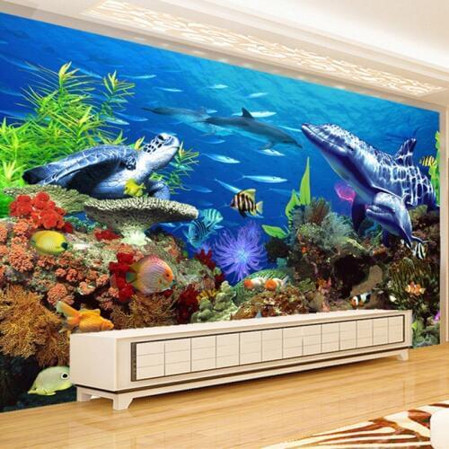 Custom Wall Mural Paper 3D Stereo Underwater World Ocean Shark Dolphin Wall Painting Living Room Children Room Decor Wallpaper