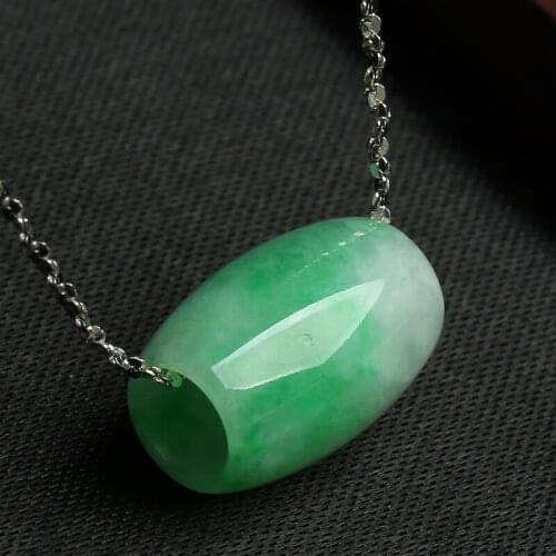 Natural Yang green wave flower jade Passepartout transport Bead Necklace Pendant Burma a cargo jade pendant children section