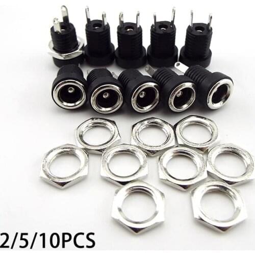 DC022B Supply Socket Connector 5.5 x 2.1mm DC Power Jack DC Female 2 Terminal 2 Pin Panel Mount Connector Adapter 5.5*2.1 Plug
