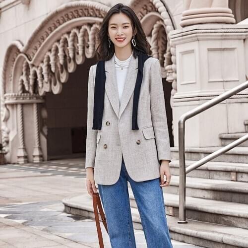 Gray small suit jacket womens casual spring and autumn new Korean style loose suit temperament fashion jacket British style