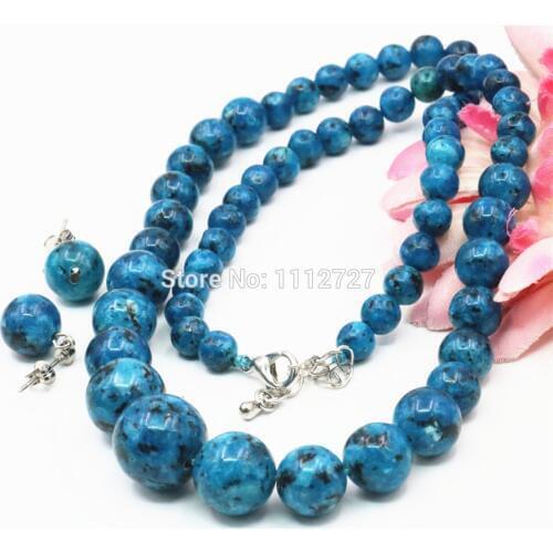 6-14mm Natural Ornaments Blue Epidote Beads Lucky Stones Necklace Chain Earrings Earbob Sets Women Gifts DIY Jewelry Accessories