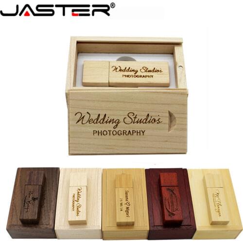 JASTER (1 PCS free LOGO) Photography Customer LOGO Wooden usb+BOX usb flash drive pendrive 4GB 16GB 32GB 64GB wedding gift