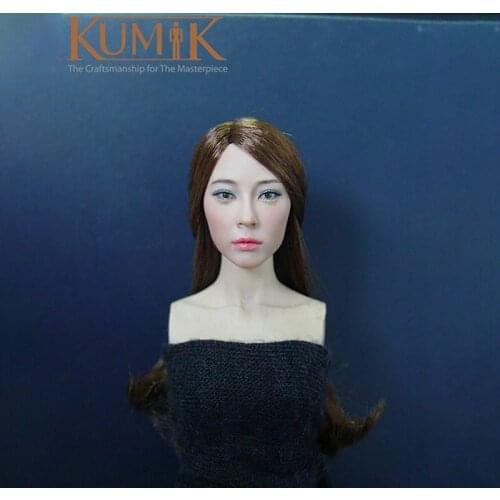 In Stock KUMIK 1/6 Scale KM037 Female Head Sculpture Hair Transplant Female Soldier Head Sculpture Fit 12" Action Figure Body