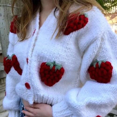 Handmade Crochet Button Up Oversized Cardigan Sweater Women 2021 Autumn Winter Embroidery Long Sleeve V Neck Jacket Coat Loose