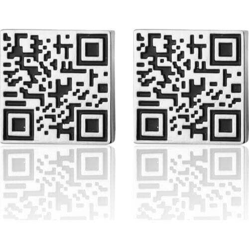 HYX Jewelry Square two dimensional code metal Brand Cuff Buttons French Shirt Cufflinks For Mens Fashion Cuff Links