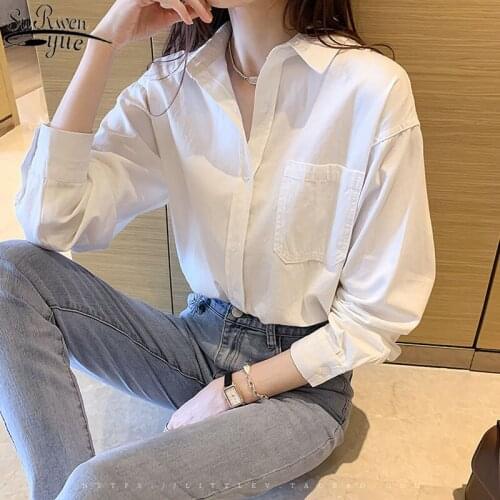 White Shirt Single Breasted Wild Women Blouse Plus Size 4XL Blouse Women Spring Solid Korean Simple Long Sleeve Pink Shirt 13055