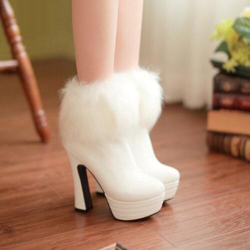 Botas Mujer 2021 Sexy High Heels Ankle Boots Patent Leather Fur Platform Warm Snow Boots Shoes Women Plus Size Boots 51 52 M-911