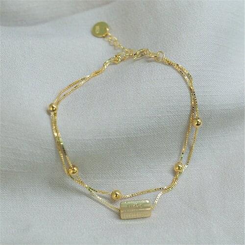 925 Sterling Silver Bead Bracelet For Women Elegant Charm Gold Planted Double Layer Chain Link Office OL Jewelry Birthday Gift