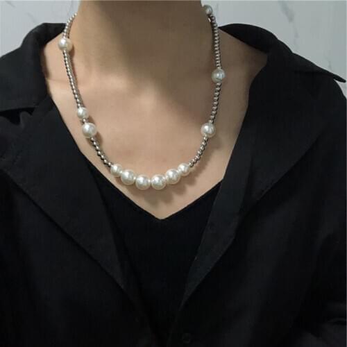 Goth Baroque Pearl Pendant Choker Necklace Collares Statement Wedding Punk Boho Lariat White Color Chain Necklace Women Jewelry