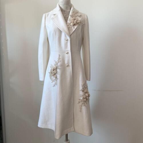 Winter fashion thicker warm wool blends coat appliques beading cashmere coat female pearl breasted slim wool outerwear F2343