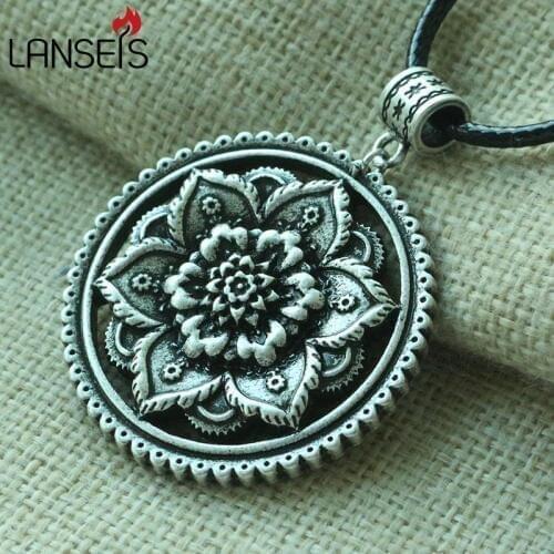 Lanseis 1pcs Tibetan Mandala women Necklace Zen Mandala Buddhist Statement pendant Birthstone Jewelry Buddha Meditation Jewelry