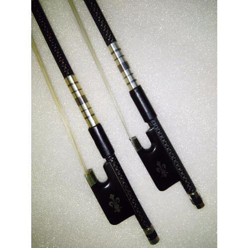 2 PCs Quality Cello bow carbon fiber bow stick ebony frog one silver wire inlay and one with red wire inlay white bow hair
