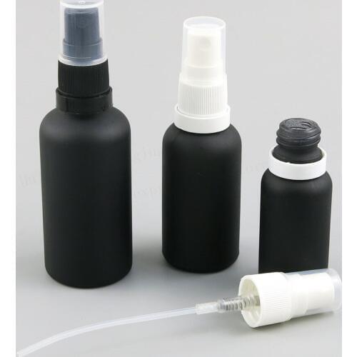 200 x Refillable Empty 100ml 50ml 30ml 20ml 15ml 10ml 5ml Paint Black Glass With Tamper Evident Mist Sprayer 1oz Black Bottles