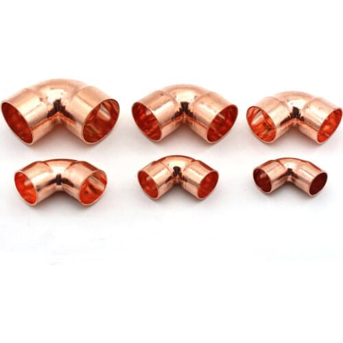 3/4" 1" 19 22 25 28mm ID 99.9% Copper End Feed Solder 90 Degree Elbow Plumbing Fitting Coupler For Air Condition