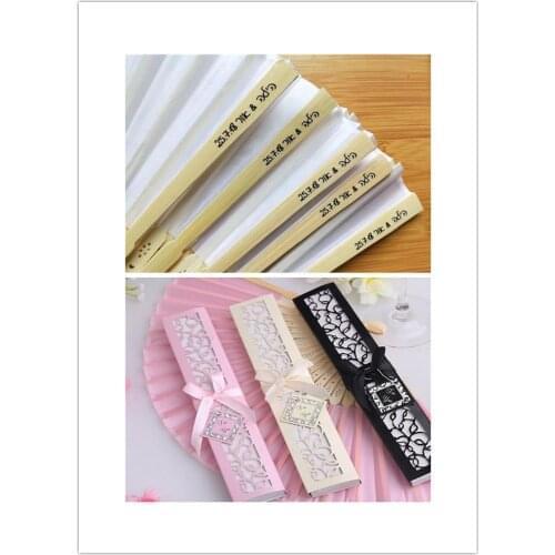 30pcs Personalized Luxurious Silk Fold hand Fan in Elegant Laser-Cut Gift Box +Party Favors/wedding Gifts+printing