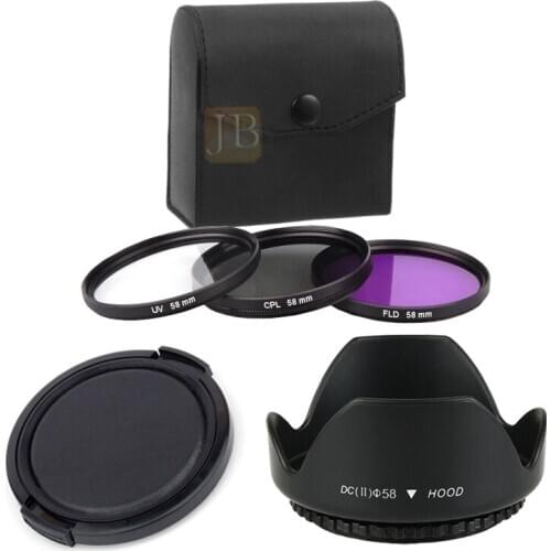 49 52 55 58 62 67 72 77mm UV+CPL+FLD Lens Filter+lens cap+len hood for canon nikon pentax sony camera