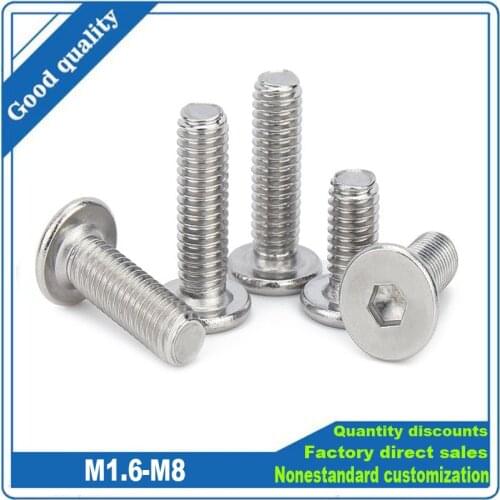 50X 304 stainless steel Hex Hexagon Screw M1.6 M2.5 M3 M4 M5 M6 Socket Ultra Thin Super Low Flat Wafer Head Allen Cap Screw Bolt
