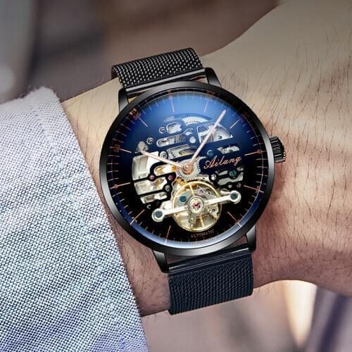 AILANG Hollow Out Mechanical Watches Mens Fashion Automatic Watch Men Waterproof Full Steel Top Brand Luxury Relojes Hombre