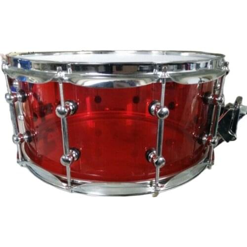 Acrylic snare drum 6 mm thickness 14 inch diameter 6.5 inch high with double 14 inch 10 hole drum hoop