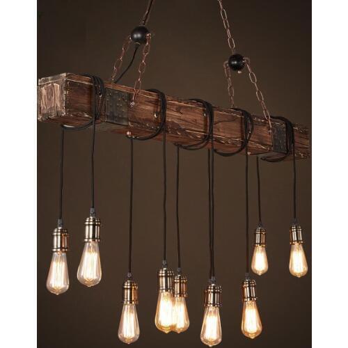 American retro industrial wooden pendant lamps restaurant bar table coffee shop solid wood art lighting LED pendant light