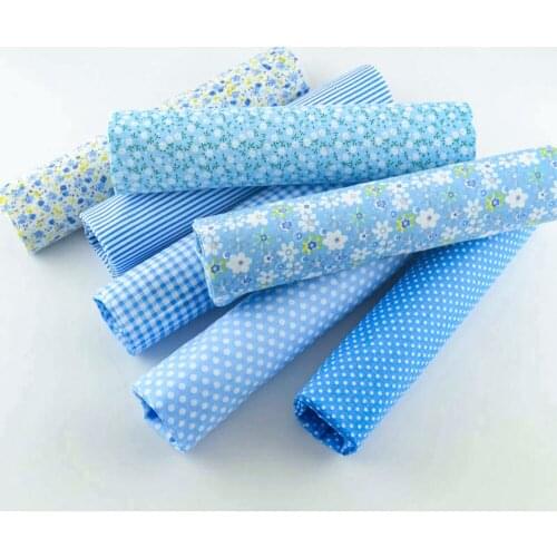 Booksew 7 PCS Light Blue Sewing Handmake Printed Cotton Fabric Dolls DIY Clothes Crafts Patchwork News for Brginners Practice