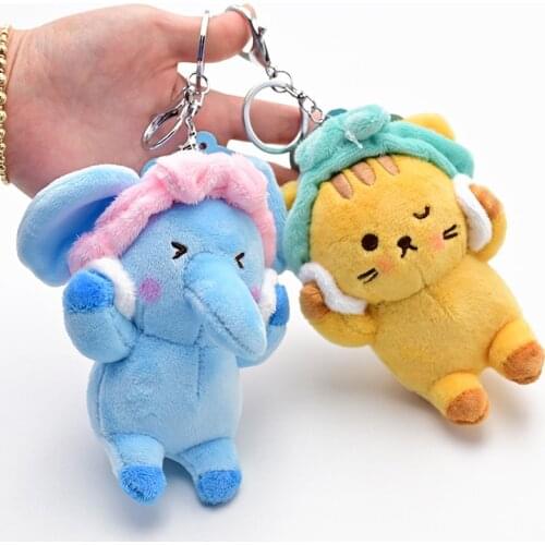 New cute creative cartoon face plush family aromatherapy animal keychain children cat elephant duck doll key ring boy girl gift