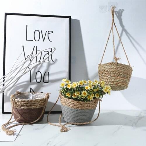 Household Balcony Straw Braid Hanging Basket Country Style Gardening Green Plant Chlorophytum Hemp Rope Hand-woven Flower Pot