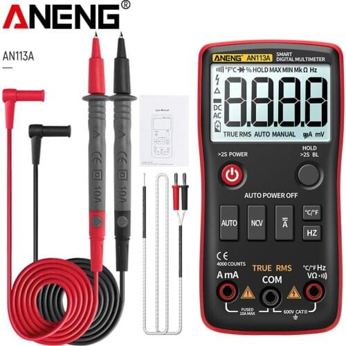 ANENG AN113A Digital Multimeter True RMS4000 Counts Auto-Ranging AC/DC Transistor Voltage Meter Tester With Temperature CA
