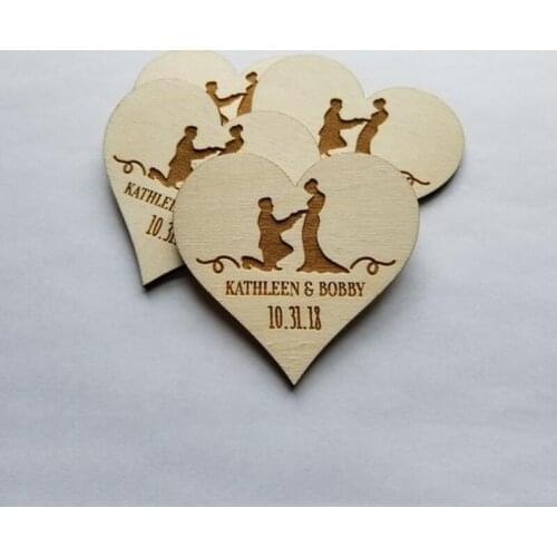 Wood Save the Date Heart Magnets, Personalized Saved the Dates, Any quantity, Quick Production Time