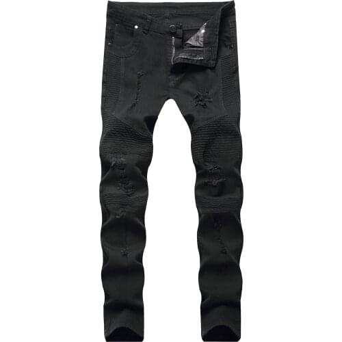 American Streetwear Fashion Men Jeans Elastic Slim Fit Ripped Denim Pencil Pants Homme Designer Stretch Hip Hop Trousers