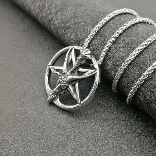 European and American Hip Hop Punk Pendant Stainless Steel Polished Satan Ram Pentagram Pendant