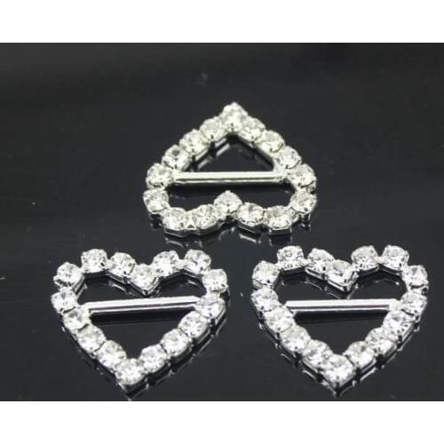 2016 hot sale Heart Rhinestone Ribbon Buckles Sliders For Clothes Bags and Handlace 10pcs on Sale Free Shipping