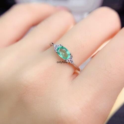 Jewelry 925 Silver Thin Ring for Daily Wear 4*6mm Natural Emerald Ring Sterling Silver Gemstone Ring