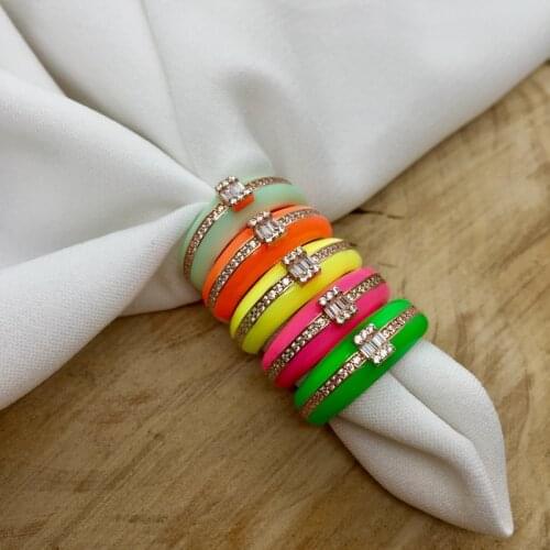 New Neon Trendy Summer Collection High Quality 925 Sterling Silver Baguette Stone Ring Women Fine Jewelry Luxury Accessories