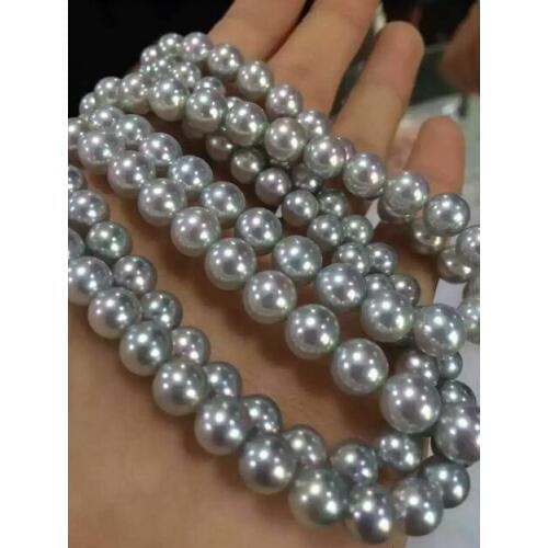 Beautiful 35"AAA 10-11 MM ROUND GRAY PEARL NECKLACE Yellow Clasp