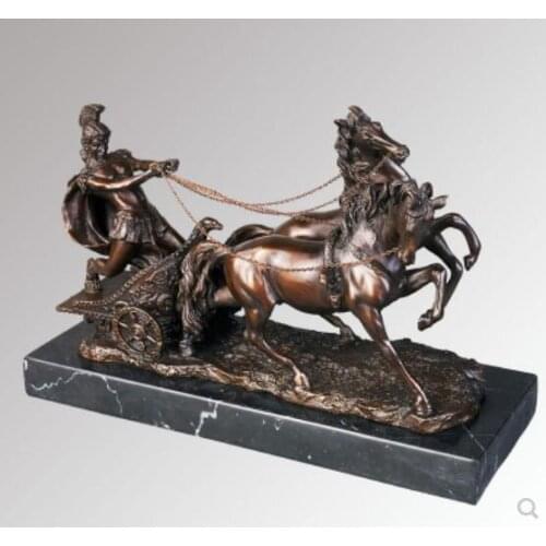 CREATIVE HOME OFFICE DESKTOP DECORATION VINTAGE ROMAN CHARIOT FIGURINES ORNAMENTS COPPER CRAFTS EUROPEAN HOME ACCESSORIES GIFTS