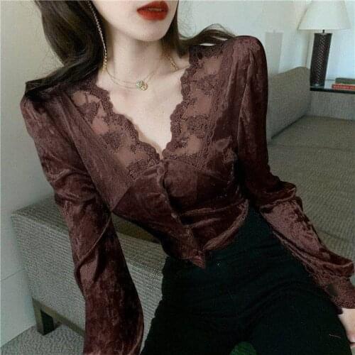 Patchwork Fairy Hollow Out Flannel Shirt Spring Fall Chiffon Lace Multiple Choices Garment Upper Long Sleeve Sweet Girl Top Chic