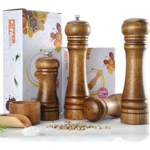 Salt And Pepper Shakers Pepper Grinder+Sugar Shaker Hand Movement Oak Wood Pepper Mill Kitchen cooking tools set 5‘’/8