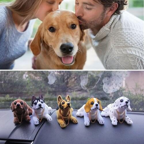 Cute Funny Car Dashboard Doll Nodding Dog Shaking Head Resin Simulation Car Dog Toy Ornament Car Accessories Interior Girl Women