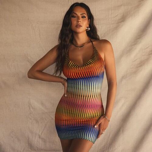 Summer Fashion Sexy V-neck Lace-up Halter Strap Mesh Women Tight Mini Dress Party Club Wrap Buttocks Short Skirt -40