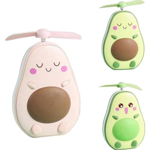 Mini LED Makeup Mirror and Fan 2 in 1 Integrated Cute Avocado Shaped Practical Portable USB Charging Handheld Fan