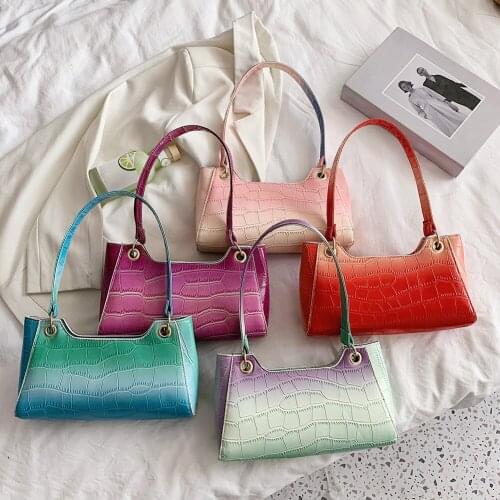 Fashion Exquisite Shopping Bag Leisure Women Alligator Pattern Gradient Color Shoulder Bag PU Leather Handbag